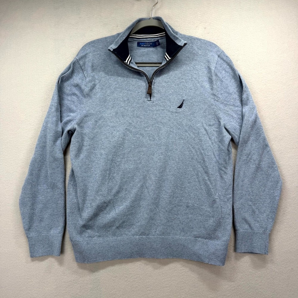 Nautica NavTech Quarter-Zip Sweater Mens Medium Light Blue Preppy Sweatshirt